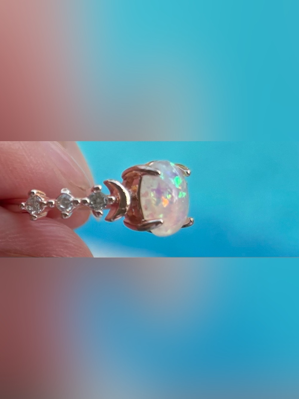 Opal and Moonstone Rose Gold Ring - White Opal Accent - Picture 5 of 5